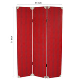 Benzara Transitional 3 Panel Wooden Screen with Nailhead Trim, Red BM26603 Red Fabric, Wood BM26603