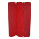 Transitional 3 Panel Wooden Screen with Nailhead Trim, Red