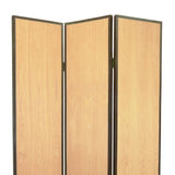 Benzara Foldable 3 Panel Wooden Screen with Faux Leather Trim, Brown BM26604 Brown Wood and Faux Leather BM26604