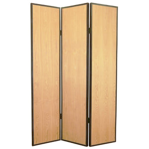 Benzara Foldable 3 Panel Wooden Screen with Faux Leather Trim, Brown BM26604 Brown Wood and Faux Leather BM26604