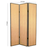 Benzara Foldable 3 Panel Wooden Screen with Faux Leather Trim, Brown BM26604 Brown Wood and Faux Leather BM26604