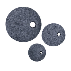 Benzara Ribbed Round Sandstone Wall Decor with Cut Out Near the Edge, Large, Gray BM26627 Gray Sandstone BM26627