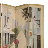 Benzara Wooden Screen with Artwork of Hand Painted Paris Promenade, Multicolor BM26652 Multicolor Wood BM26652