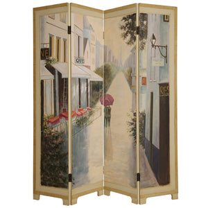 Benzara Wooden Screen with Artwork of Hand Painted Paris Promenade, Multicolor BM26652 Multicolor Wood BM26652