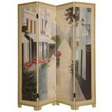 Wooden Screen with Artwork of Hand Painted Paris Promenade, Multicolor