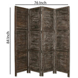 Benzara Wooden 4 Panel Foldable Floor Screen with Textured Panels, Black BM26667 Black Solid Cedar Wood BM26667
