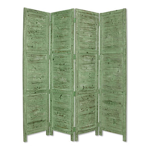 Benzara Wooden 4 Panel Foldable Floor Screen with Textured Panels, Green BM26668 Green Solid Cedar Wood BM26668