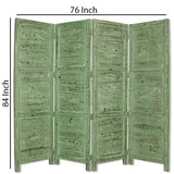 Benzara Wooden 4 Panel Foldable Floor Screen with Textured Panels, Green BM26668 Green Solid Cedar Wood BM26668