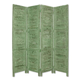 Wooden 4 Panel Foldable Floor Screen with Textured Panels, Green