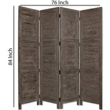 Benzara Wooden 4 Panel Foldable Floor Screen with Textured Panels, Gray BM26669 Gray Solid Cedar Wood BM26669