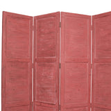 Benzara Wooden 4 Panel Foldable Floor Screen with Textured Panels, Red BM26670 Red Solid Cedar Wood BM26670