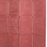 Benzara Wooden 4 Panel Foldable Floor Screen with Textured Panels, Red BM26670 Red Solid Cedar Wood BM26670