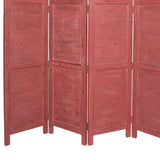 Benzara Wooden 4 Panel Foldable Floor Screen with Textured Panels, Red BM26670 Red Solid Cedar Wood BM26670