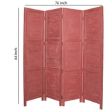 Benzara Wooden 4 Panel Foldable Floor Screen with Textured Panels, Red BM26670 Red Solid Cedar Wood BM26670