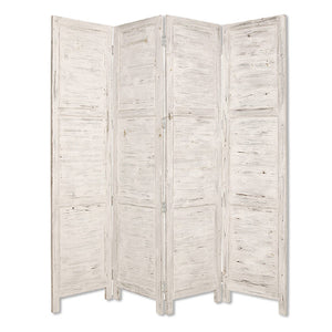 Benzara Wooden 4 Panel Foldable Floor Screen with Textured Panels, White BM26671 White Solid Cedar Wood BM26671