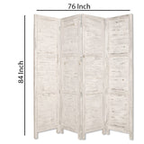 Benzara Wooden 4 Panel Foldable Floor Screen with Textured Panels, White BM26671 White Solid Cedar Wood BM26671