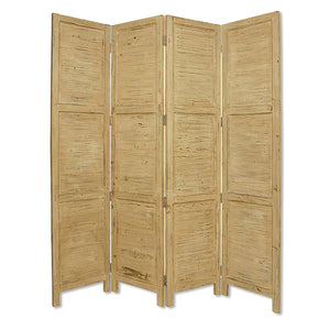Benzara Wooden 4 Panel Foldable Floor Screen with Textured Panels, Yellow BM26672 Yellow Solid Cedar Wood BM26672