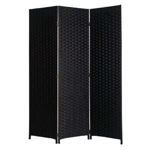 Benzara Wooden Foldable 3 Panel Room Divider with Streamline Design, Black BM26678 Black Soft Wood BM26678