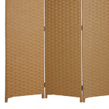 Benzara Wooden Foldable 3 Panel Room Divider with Streamline Design, Light Brown BM26680 Brown Wood BM26680