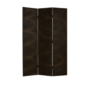 Benzara Foldable 3 Panel Canvas Room Divider with Swirl Details, Dark Brown BM26687 Brown Wood and Fabric BM26687