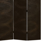 Benzara Foldable 3 Panel Canvas Room Divider with Swirl Details, Dark Brown BM26687 Brown Wood and Fabric BM26687