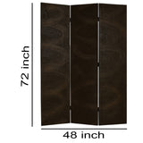 Benzara Foldable 3 Panel Canvas Room Divider with Swirl Details, Dark Brown BM26687 Brown Wood and Fabric BM26687