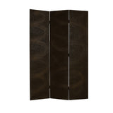 Benzara Foldable 3 Panel Canvas Room Divider with Swirl Details, Dark Brown BM26687 Brown Wood and Fabric BM26687