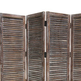 Benzara 4 Panel Room Divider with Shutter Design, Weathered Brown BM26692 Brown Wood BM26692