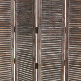 Benzara 4 Panel Room Divider with Shutter Design, Weathered Brown BM26692 Brown Wood BM26692