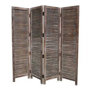 Benzara 4 Panel Room Divider with Shutter Design, Weathered Brown BM26692 Brown Wood BM26692