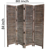 Benzara 4 Panel Room Divider with Shutter Design, Weathered Brown BM26692 Brown Wood BM26692