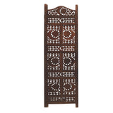 Benzara Hand Carved Sun And Moon Design Foldable 4 Panel Wooden Room Divider, Brown BM34821 Brown Wood BM34821