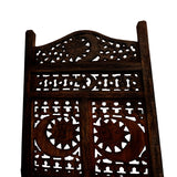 Benzara Hand Carved Sun And Moon Design Foldable 4 Panel Wooden Room Divider, Brown BM34821 Brown Wood BM34821