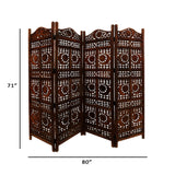 Benzara Hand Carved Sun And Moon Design Foldable 4 Panel Wooden Room Divider, Brown BM34821 Brown Wood BM34821