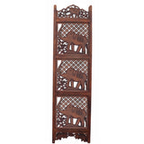 Benzara Benzara Hand Carved Elephant Design Foldable 4-Panel Wooden Room Divider, Brown BM34823 Brown Wood BM34823