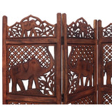 Benzara Benzara Hand Carved Elephant Design Foldable 4-Panel Wooden Room Divider, Brown BM34823 Brown Wood BM34823