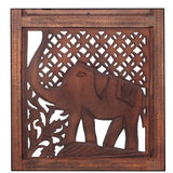 Benzara Benzara Hand Carved Elephant Design Foldable 4-Panel Wooden Room Divider, Brown BM34823 Brown Wood BM34823