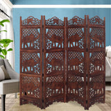 Benzara Benzara Hand Carved Elephant Design Foldable 4-Panel Wooden Room Divider, Brown BM34823 Brown Wood BM34823