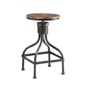 Benzara Vintage Metal Frame Swivel Counter Bar Stool with Round Padded Seat, Brown and Gray BM49341 Brown and Gray Metal and Fabric BM49341