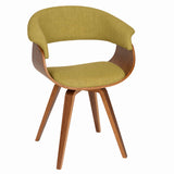 Fabric Padded Curved Seat Chair with Angled Wooden Legs, Green and Brown