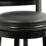 Benzara Round Wooden Swivel Counter Stool with Padded Seat and Back, Black BM61364 Black Solid Wood and Faux Leather BM61364