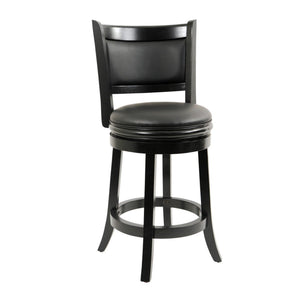 Benzara Round Wooden Swivel Counter Stool with Padded Seat and Back, Black BM61364 Black Solid Wood and Faux Leather BM61364