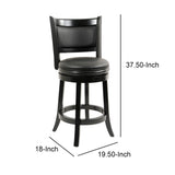 Benzara Round Wooden Swivel Counter Stool with Padded Seat and Back, Black BM61364 Black Solid Wood and Faux Leather BM61364