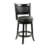 Benzara Round Wooden Swivel Counter Stool with Padded Seat and Back, Black BM61364 Black Solid Wood and Faux Leather BM61364