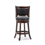 Benzara Round Wooden Swivel Counter Stool with Padded Seat and Back, Dark Brown BM61366 Brown Solid Wood and Faux Leather BM61366