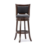 Benzara Round Wooden Swivel Barstool with Padded Seat and Back, Dark Brown BM61367 Brown Solid Wood and Faux Leather BM61367