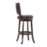 Benzara Round Wooden Swivel Barstool with Padded Seat and Back, Dark Brown BM61367 Brown Solid Wood and Faux Leather BM61367