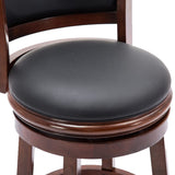 Benzara Round Wooden Swivel Counter Stool with Padded Seat and Back, Cherry Brown BM61368 Brown Solid Wood and Faux Leather BM61368