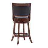 Benzara Round Wooden Swivel Barstool with Padded Seat and Back, Cherry Brown BM61369 Brown Solid Wood and Faux Leather BM61369