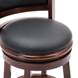 Benzara Round Wooden Swivel Barstool with Padded Seat and Back, Cherry Brown BM61369 Brown Solid Wood and Faux Leather BM61369